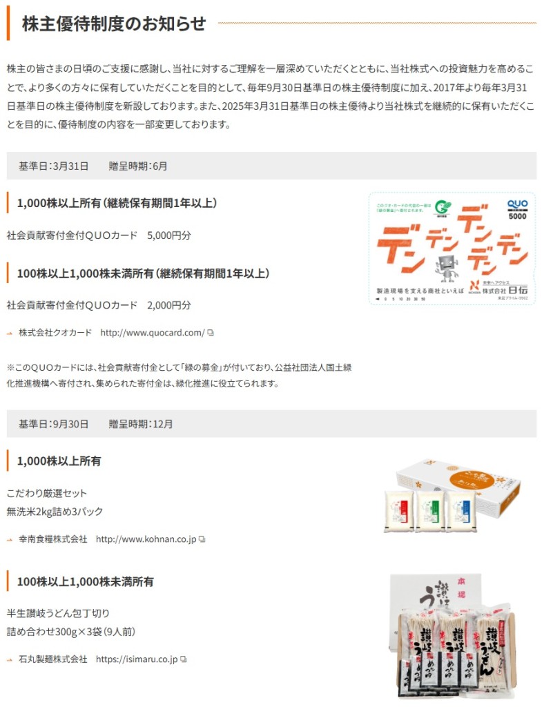 日伝 株主優待